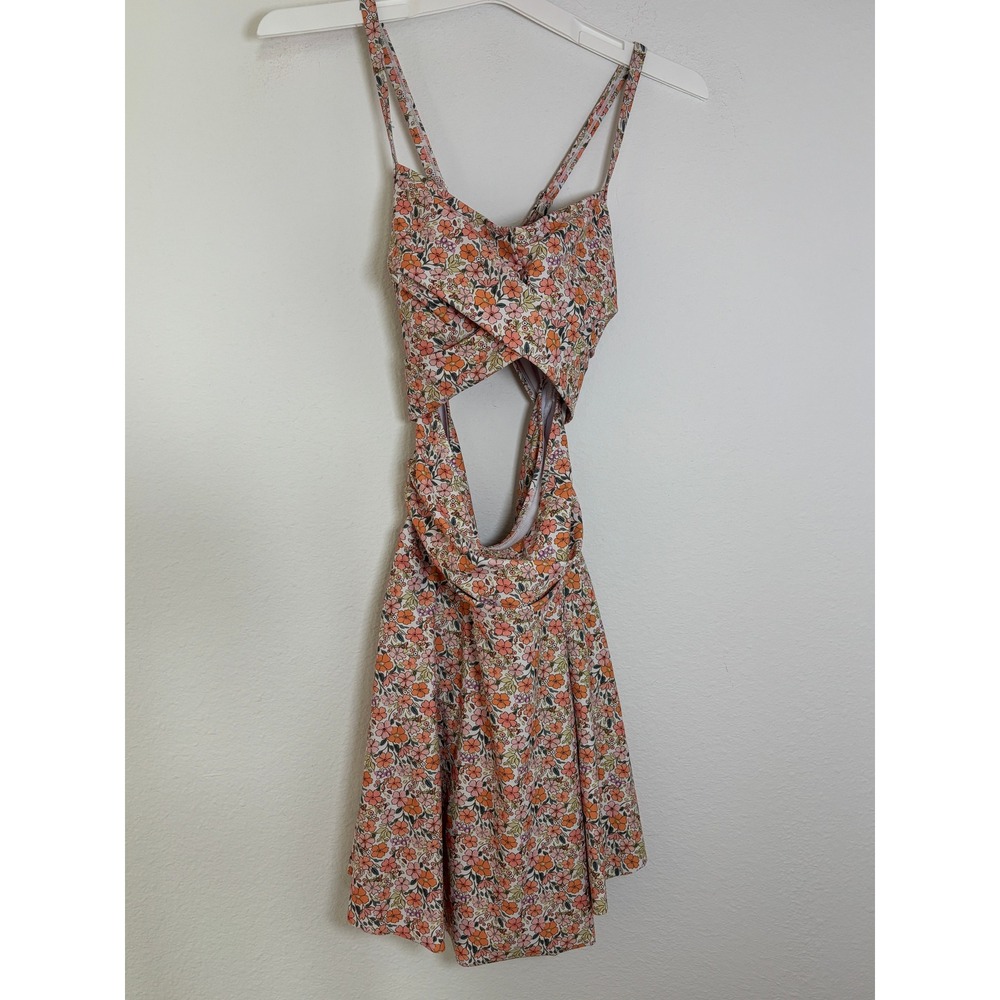 AIMAGE Floral Swim Dress One Piece Cutout Crisscross Back Orange Pink Large